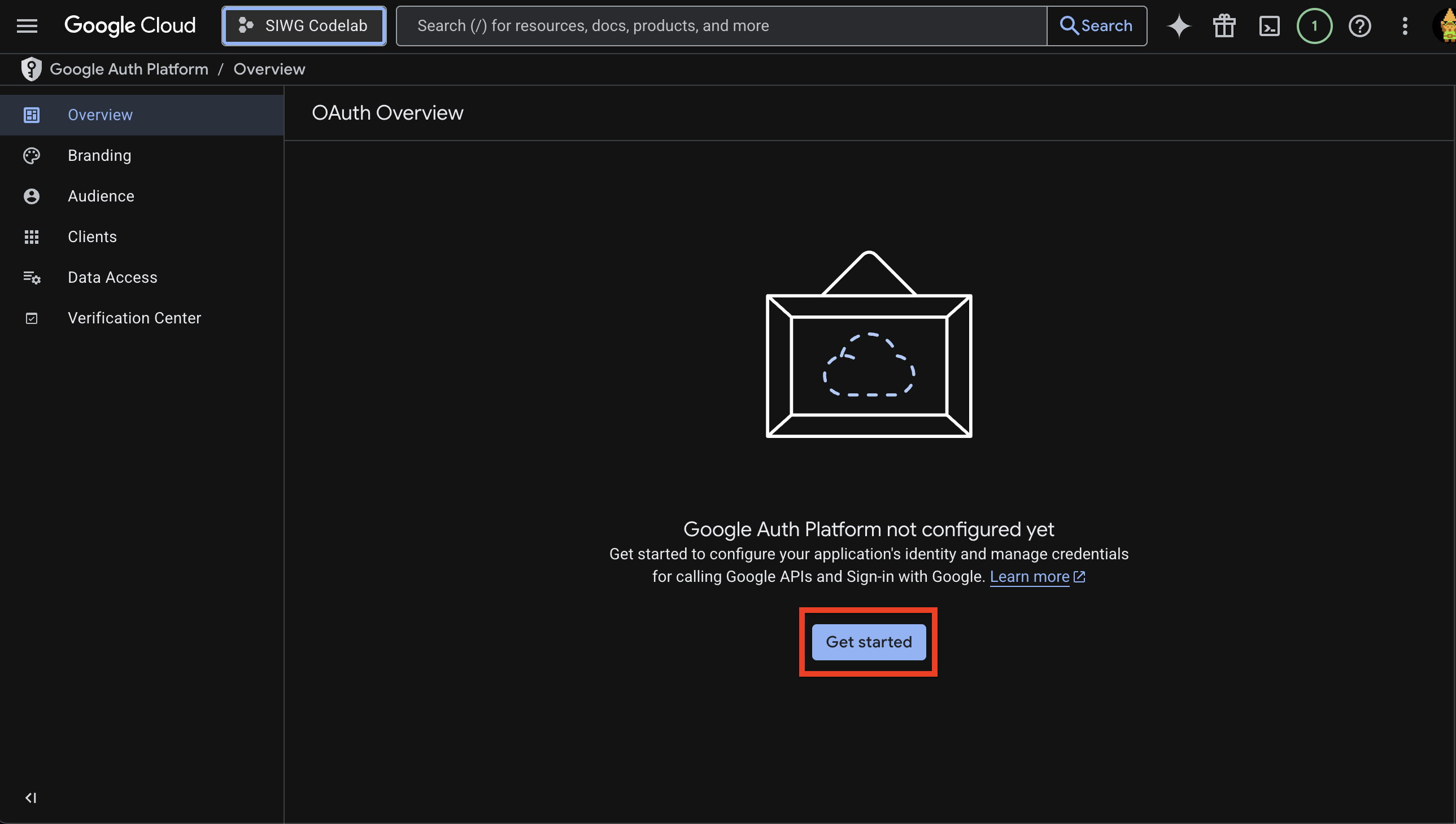 GCP Get Started Button