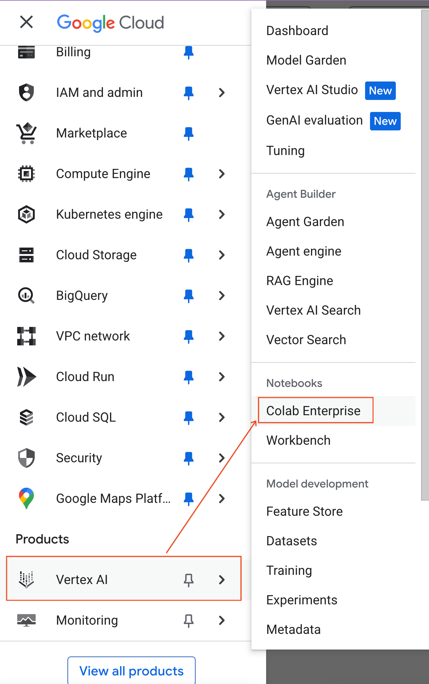 前往 Colab Enterprise