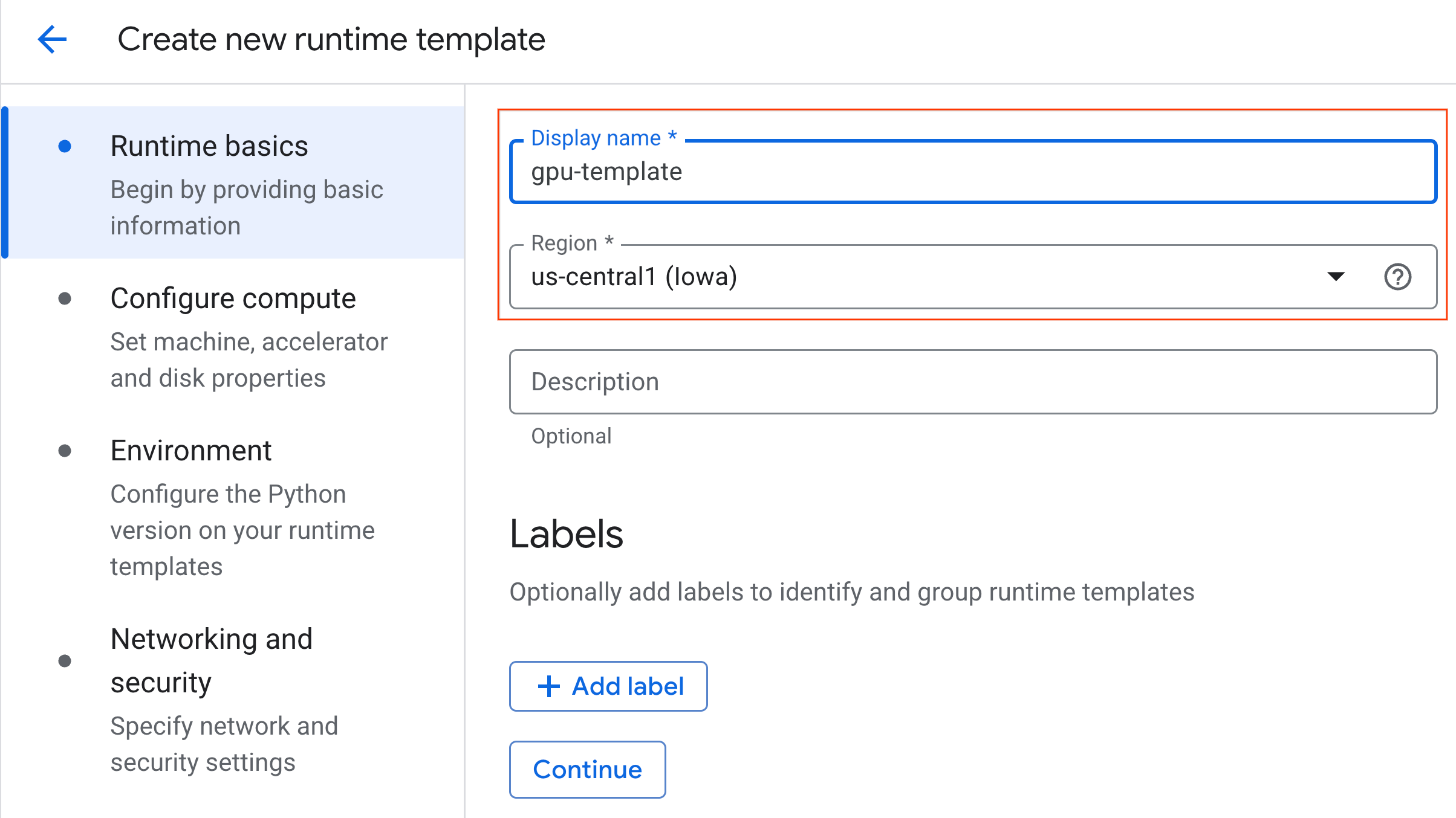 Konfiguration von Laufzeitname und ‑region