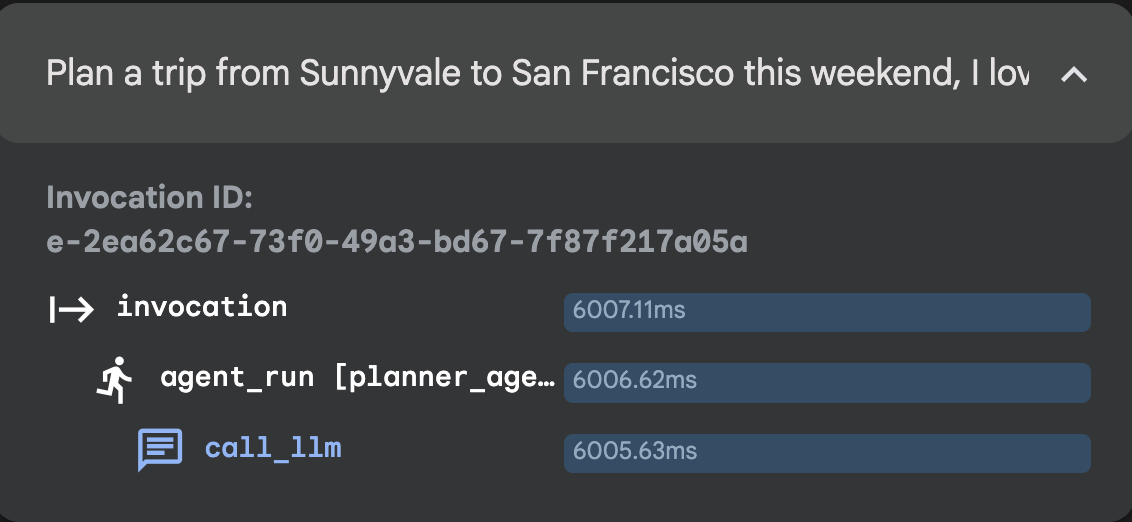 単一のエージェントのトレース図