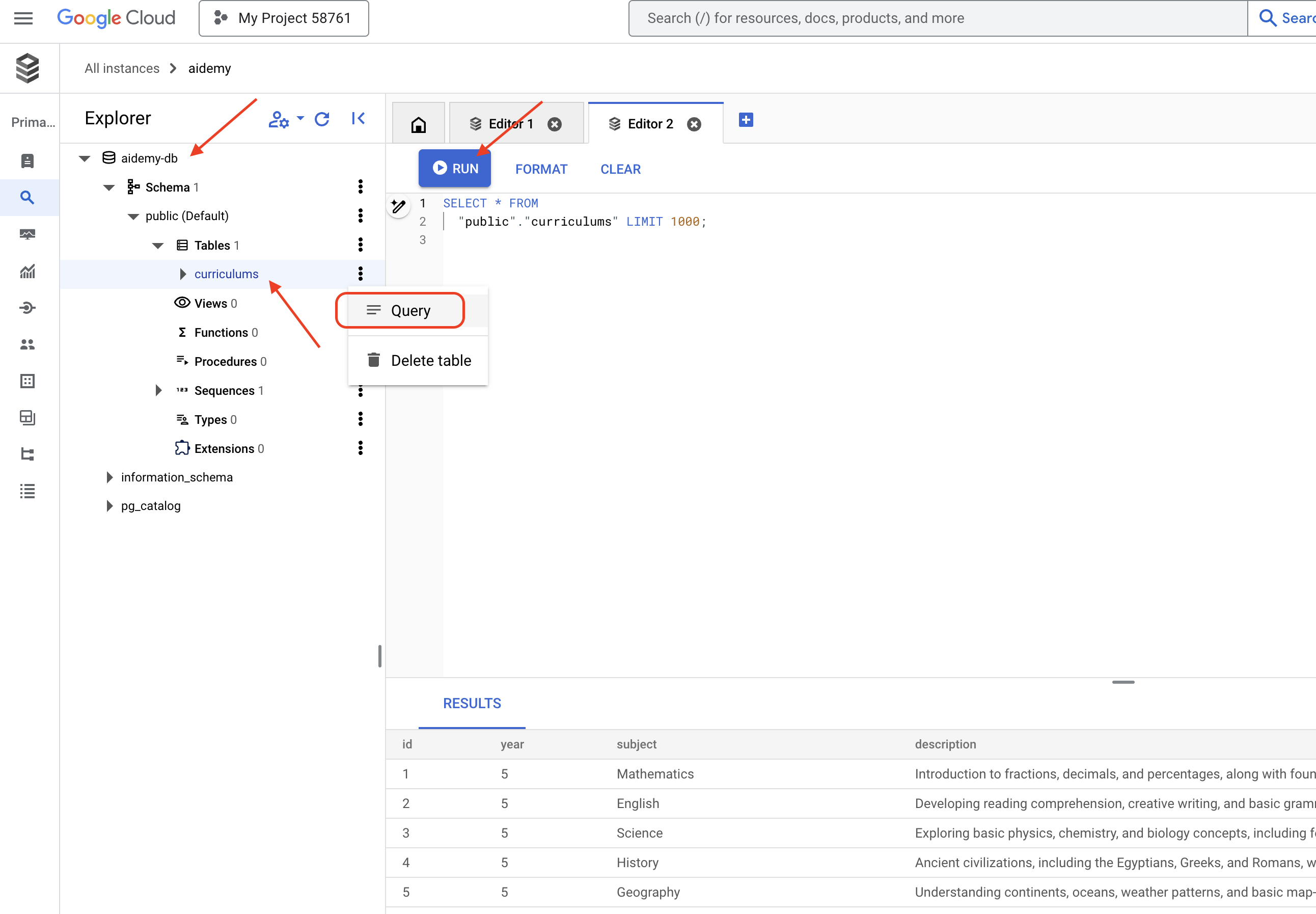 sql studio select table