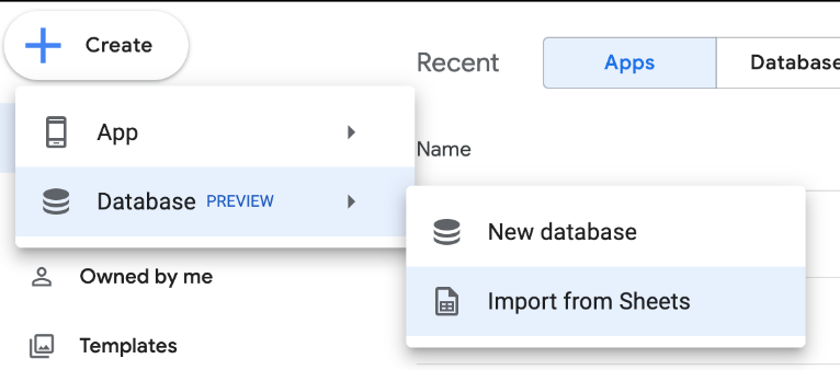 Creare un database dall&#39;importazione di Fogli