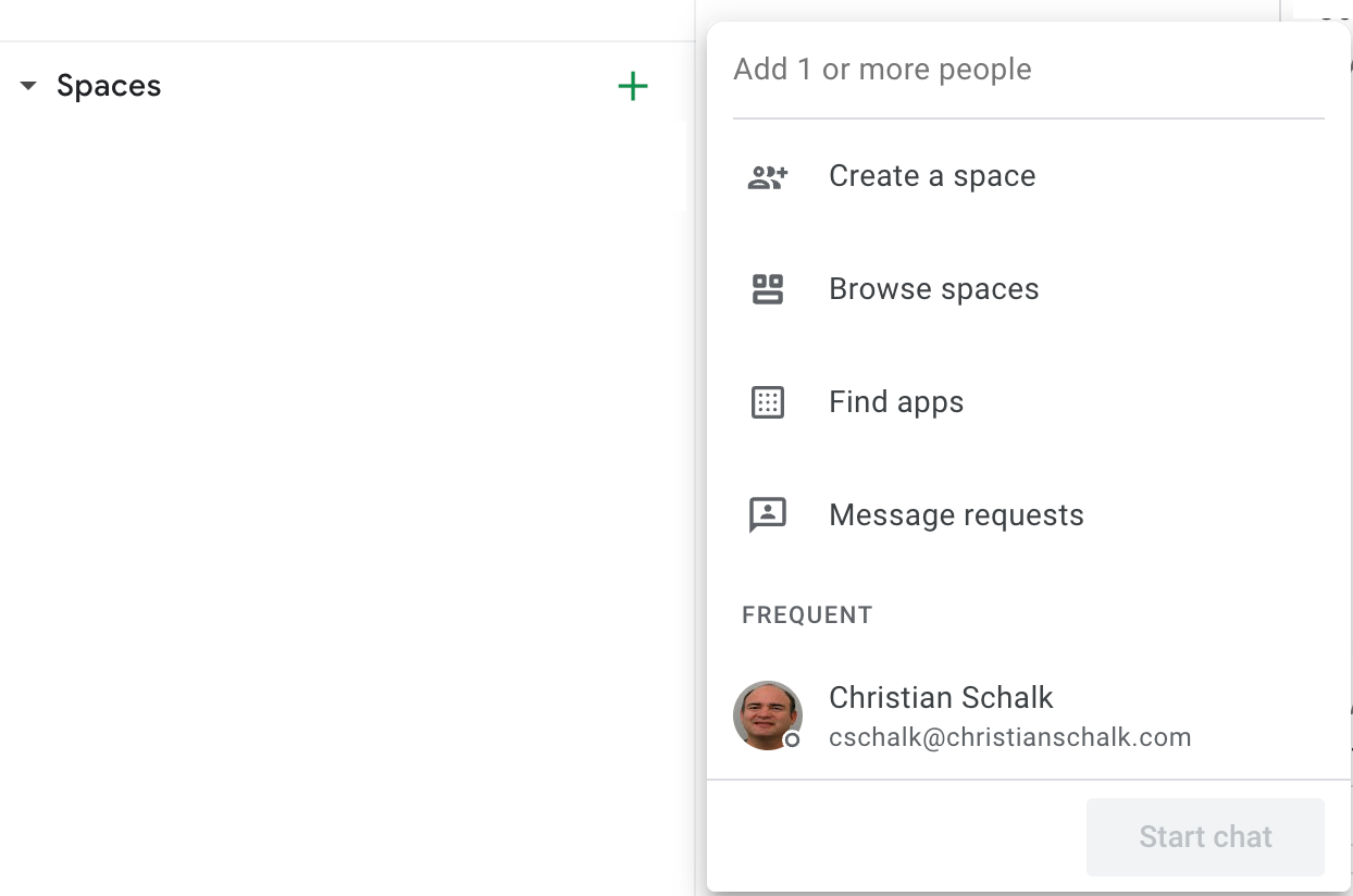 Chat spaces contextual menu.