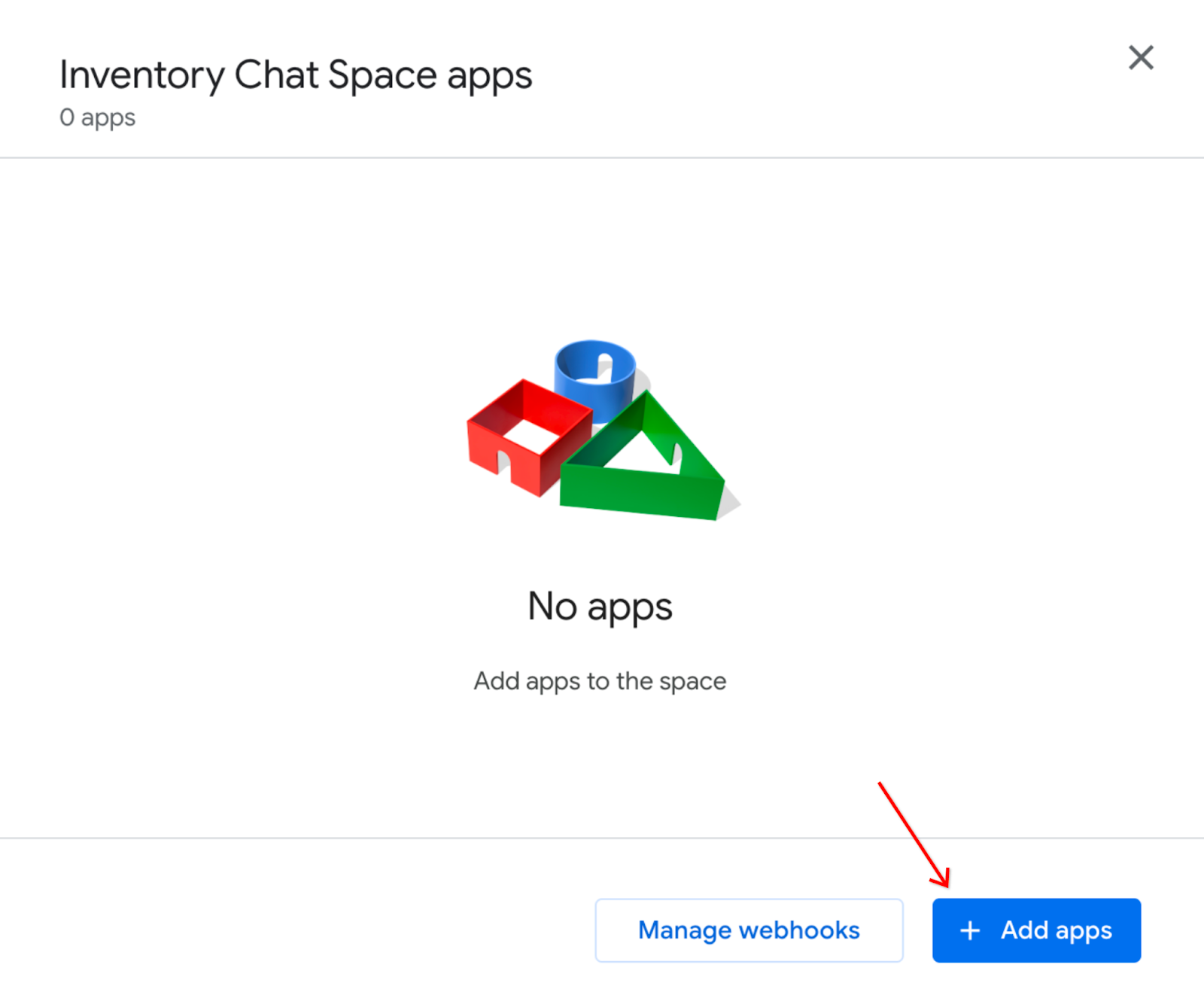 Agregar apps a Inventory Chat Space