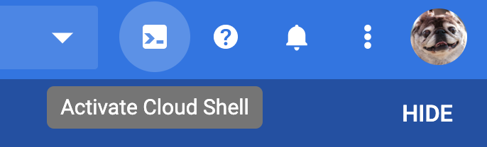 Opção &quot;Ativar o Cloud Shell&quot;.