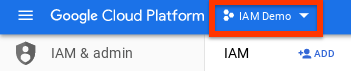 IAM page showing the project name selector.