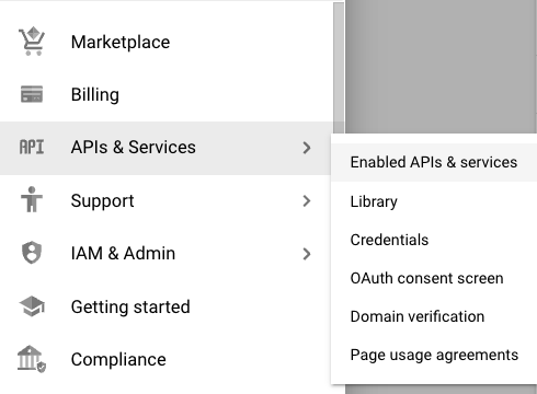 The Navigation menu in the Cloud Console showing 