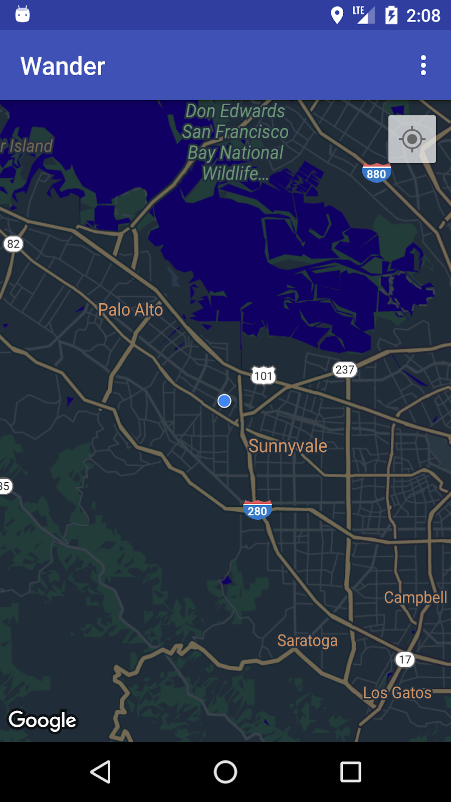 Um mapa do Google com rastreamento de local