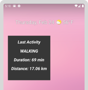 Screenshot mit dem FitActions-Widget auf dem Startbildschirm des Geräts