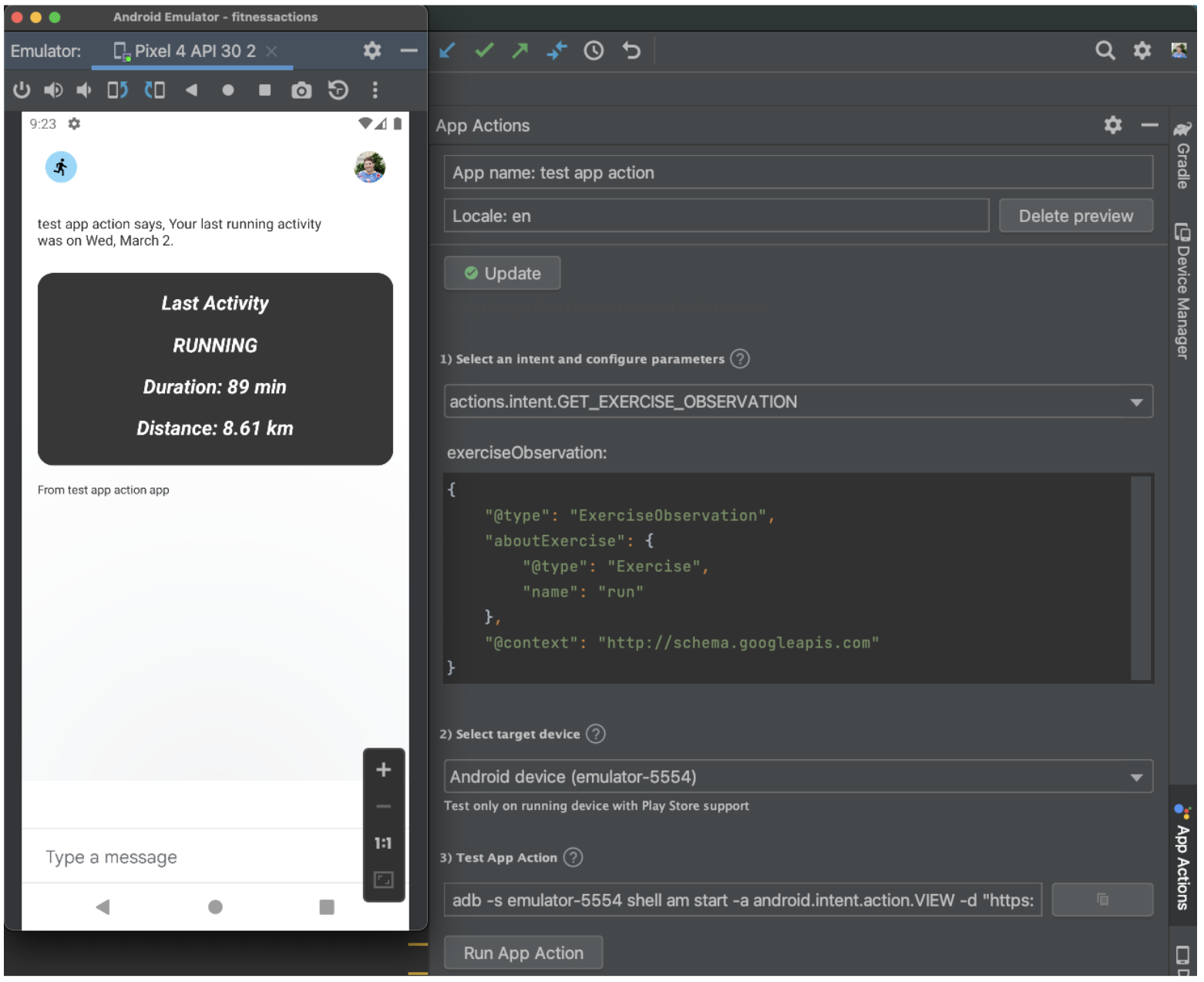 Layar menunjukkan widget yang ditampilkan menggunakan plugin Asisten Google.