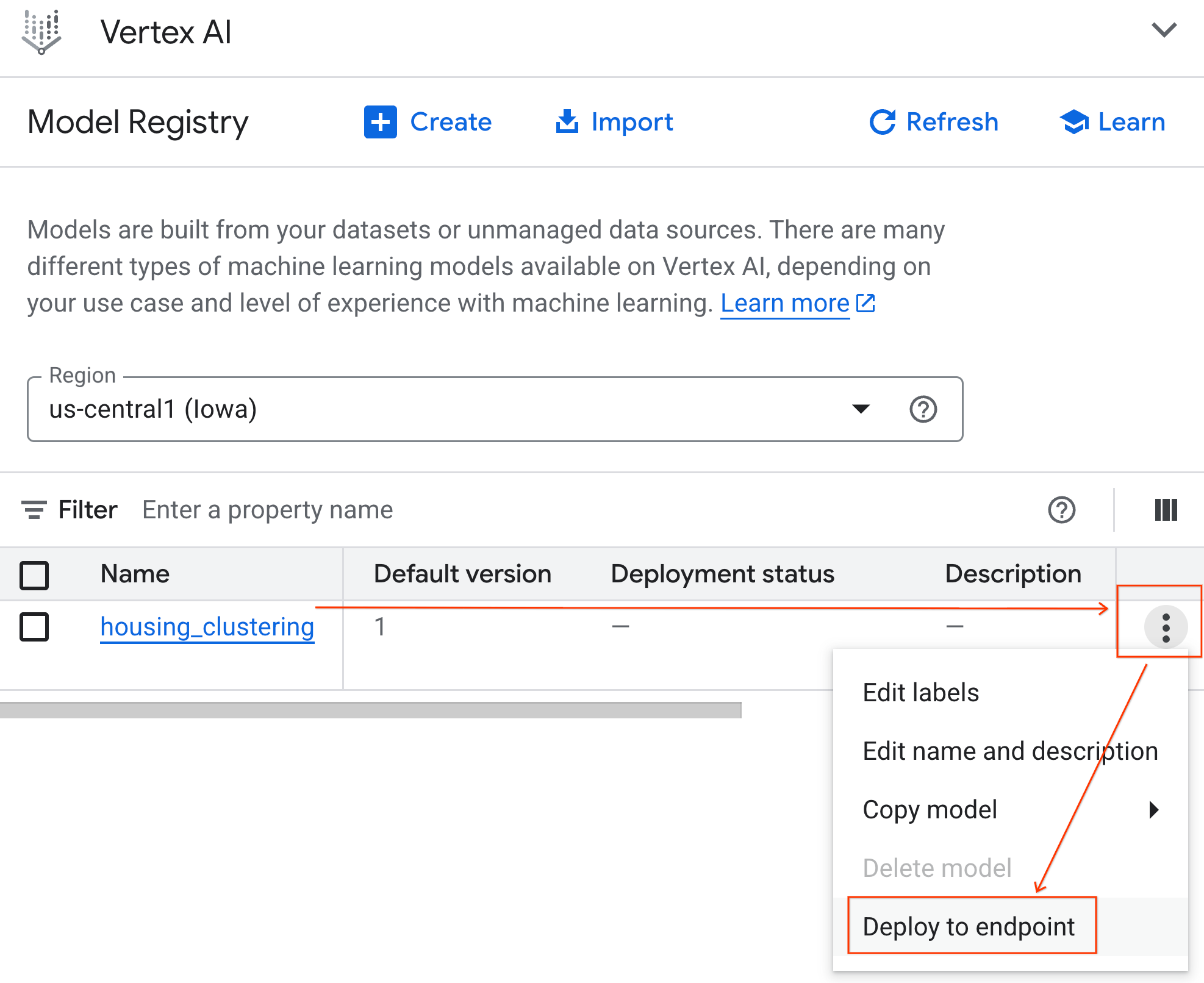 Vai a Model Registry