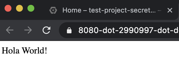 執行中應用程式的螢幕截圖,顯示「Hola World!」