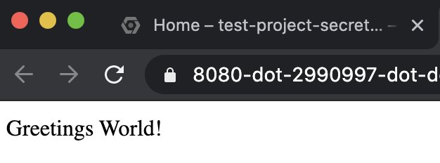 執行中應用程式的螢幕截圖,顯示「Greeings World!」