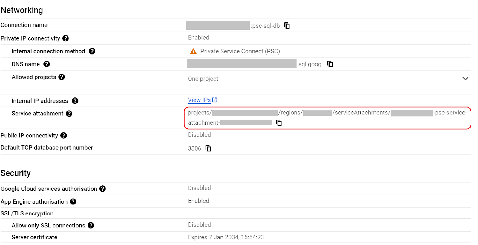 Cloud sql with psc attachment