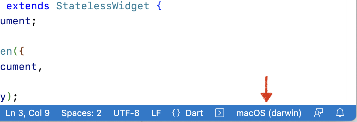 Capture d'écran du sélecteur de plate-forme cible dans VS Code.