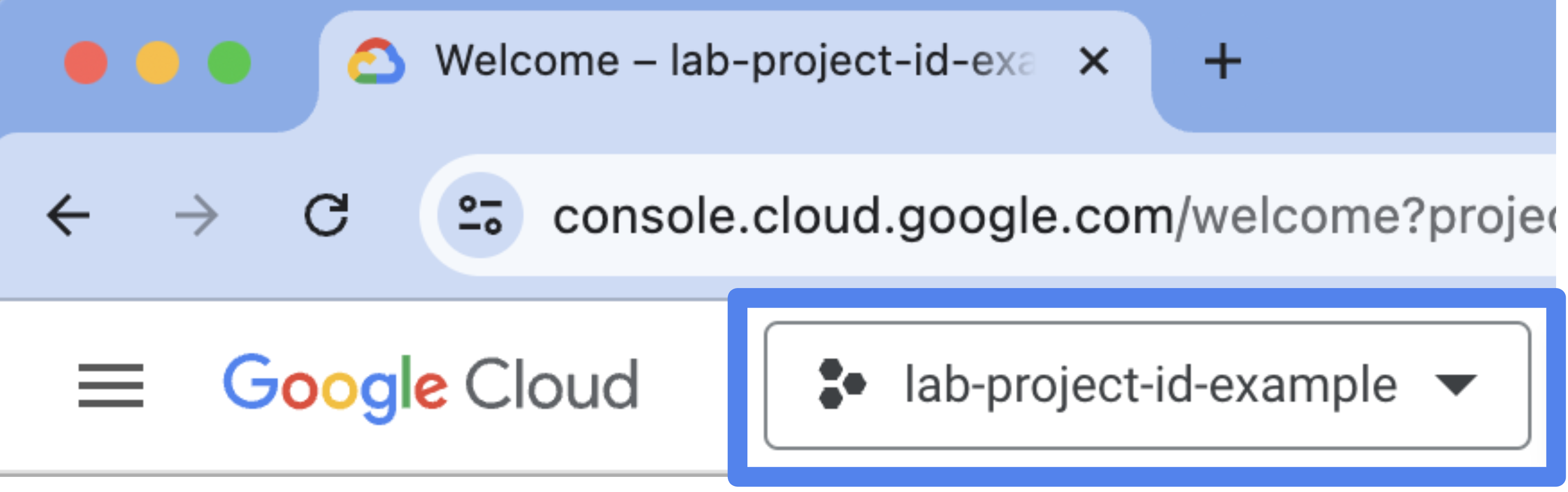 เมนูแบบเลื่อนลงของโปรเจ็กต์ใน Google Cloud Console