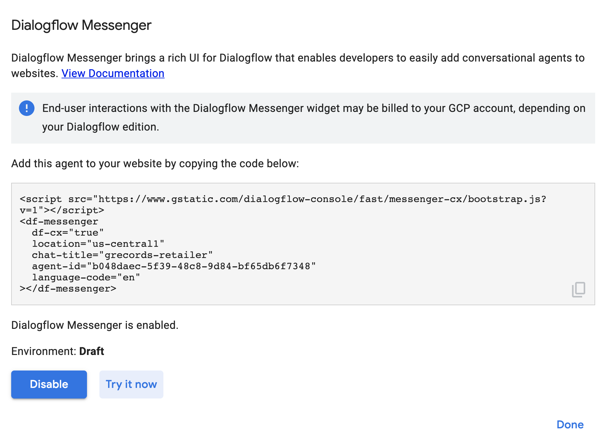 Essayer Dialogflow Messenger