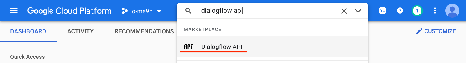 Bật API Dialogflow