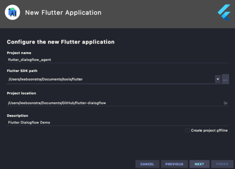 Criar novo aplicativo do Flutter