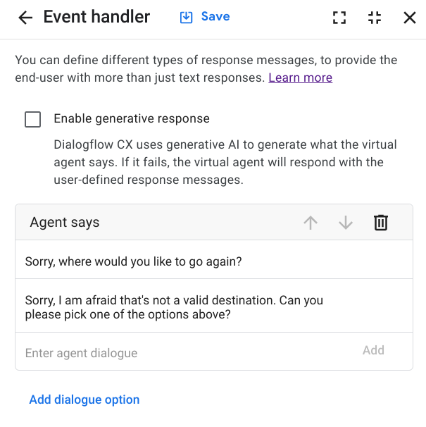 الطلبات البديلة رسائل إعادة طلب ثابتة بديلة عندما يدخل المستخدم النهائي إلى وجهة غير صالحة.