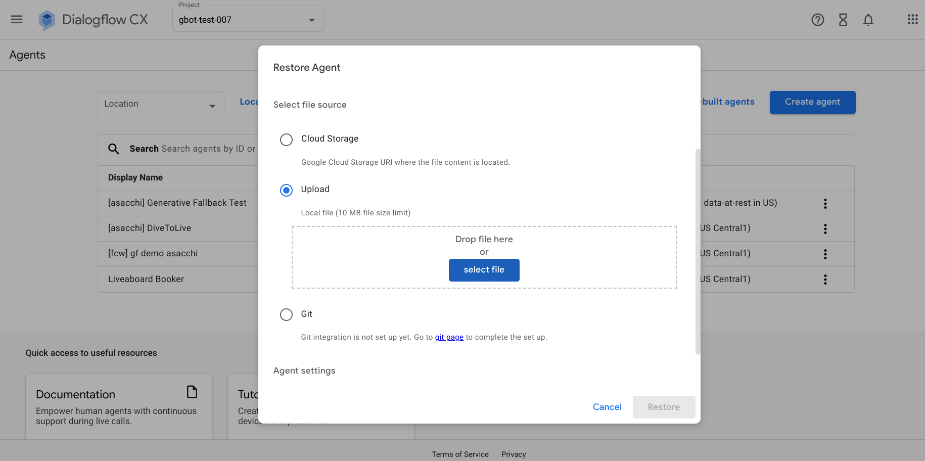 Агент восстановления Click the Restore button to import the agent we have provided