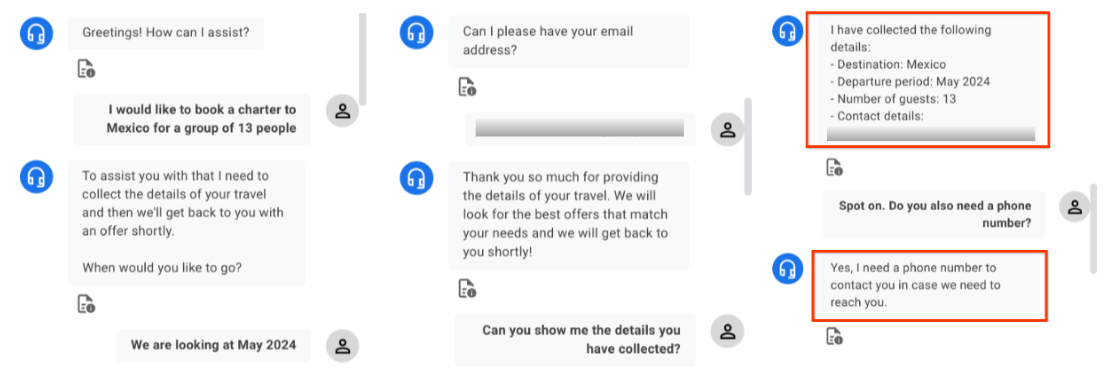 Le scénario positif après l'activation des solutions génératives de remplacement Testez de nouveau le scénario heureux et soyez créatif dans les dialogues.