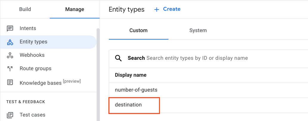 Destination custom entity