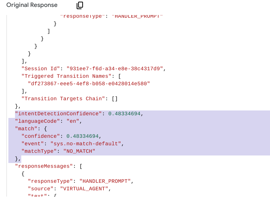 ตรวจสอบว่า Dialogflow เพิ่มเหตุการณ์ sys.no-match-default แล้ว