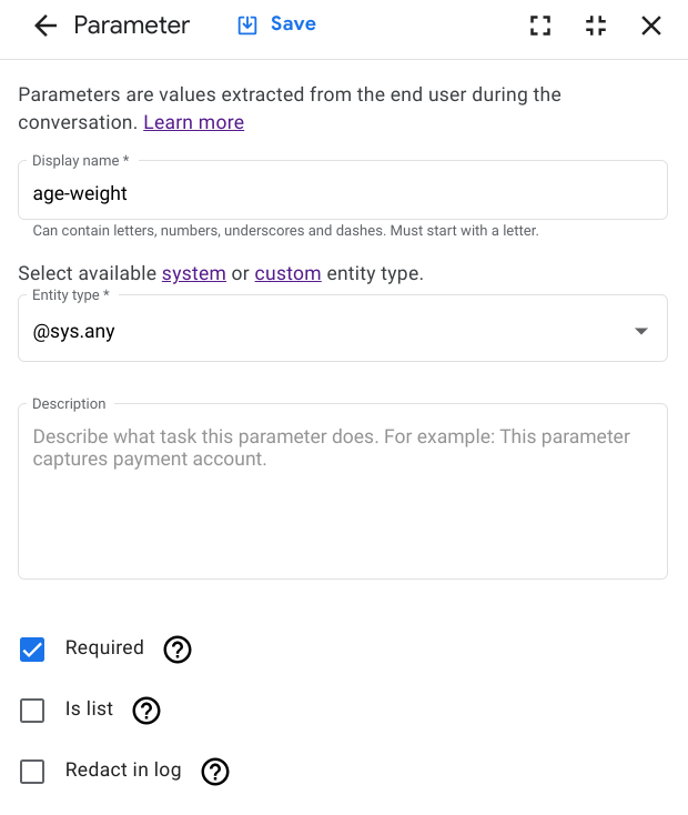 Create parameter 