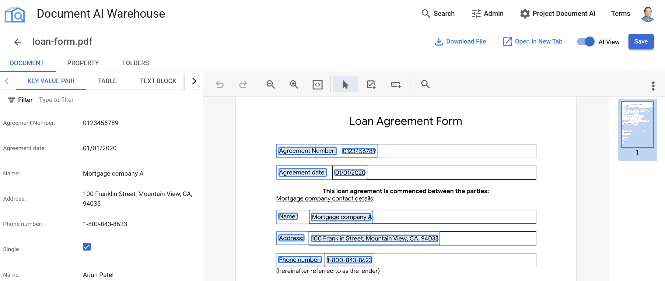 Detaillierte Ansicht in Document AI Warehouse