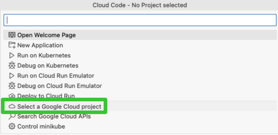 Klicken Sie auf „Google Cloud-Projekt auswählen“.