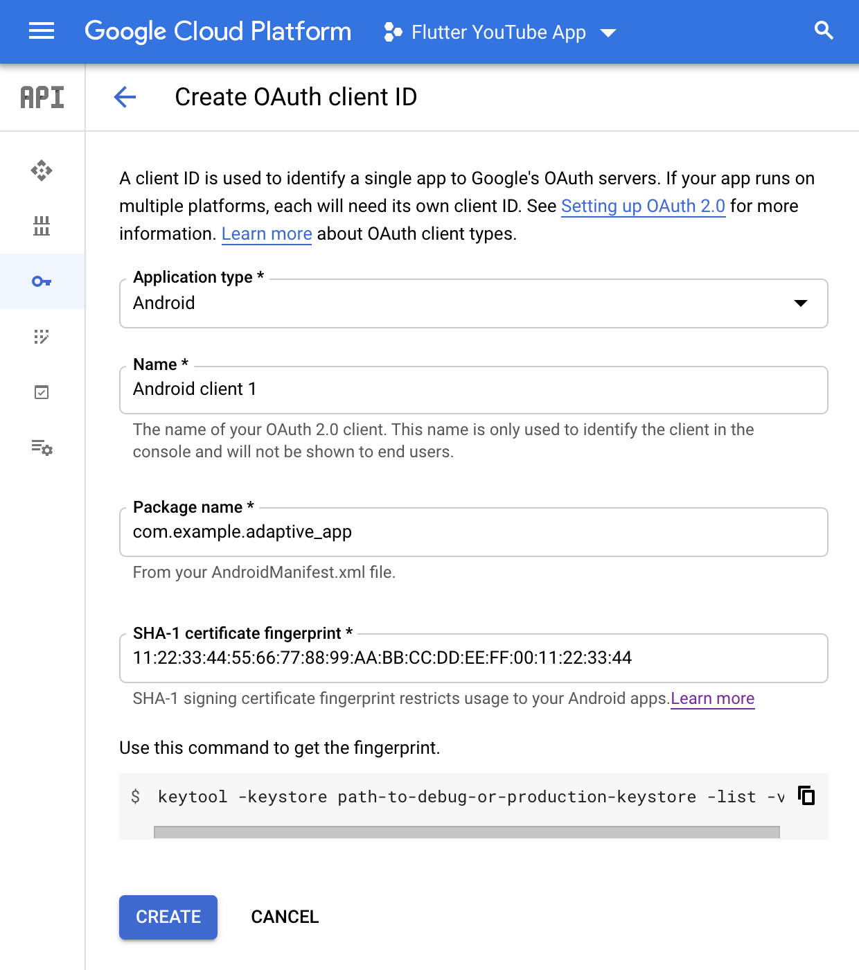 Android क्लाइंट आईडी का नामकरण