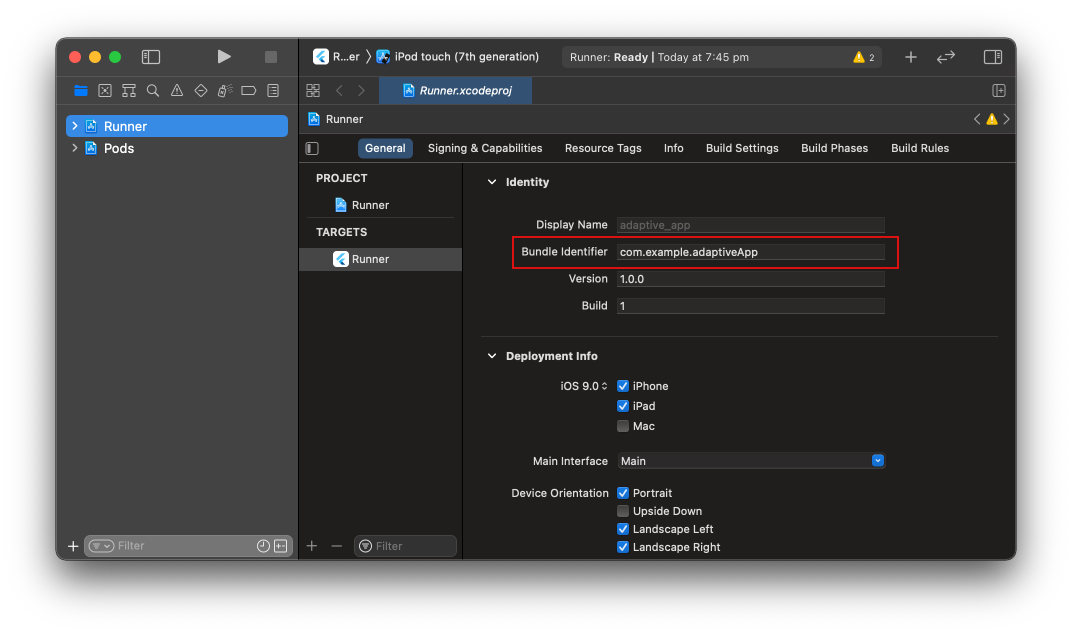 Nơi tìm mã nhận dạng gói trong Xcode