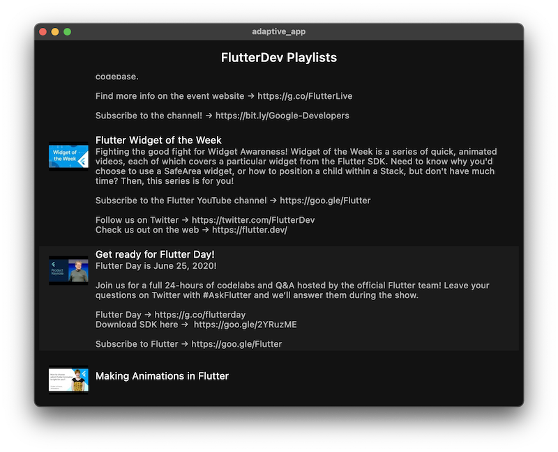 Die App, die unter macOS ausgeführt wird, zeigt eine Liste von Playlists mit merkwürdigen Proportionen an