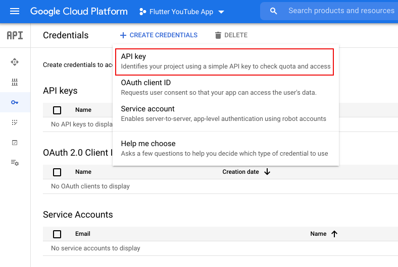 Anmeldedaten in der GCP Console erstellen