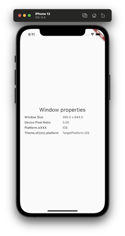 Hiển thị các thuộc tính cửa sổ trên trình mô phỏng iOS
