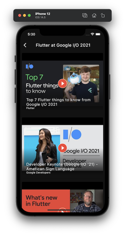 iOS सिम्युलेटर पर चल रहा पूरा ऐप्लिकेशन