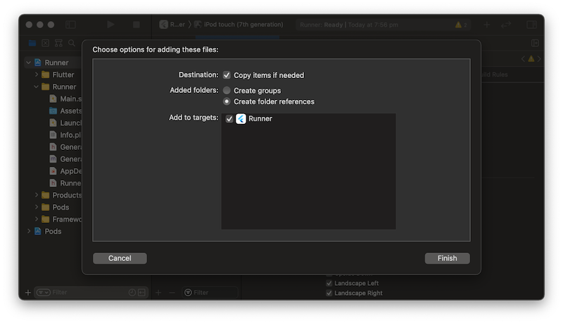 Die generierte plist-Datei der iOS-App in Xcode hinzufügen