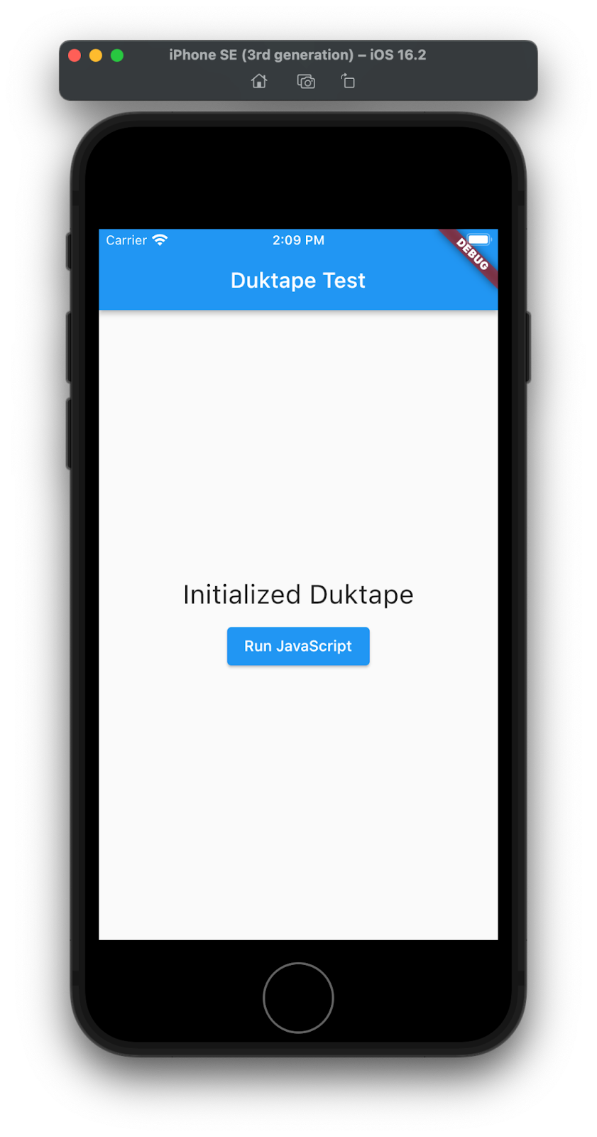 iOS सिम्युलेटर में शुरू की गई Duktape दिखाना