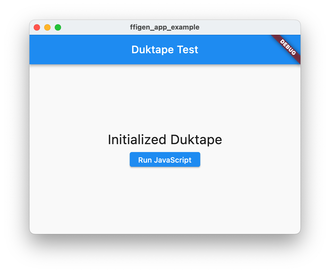 macOS ऐप्लिकेशन में Duktape को शुरू किया गया दिखाया गया है
