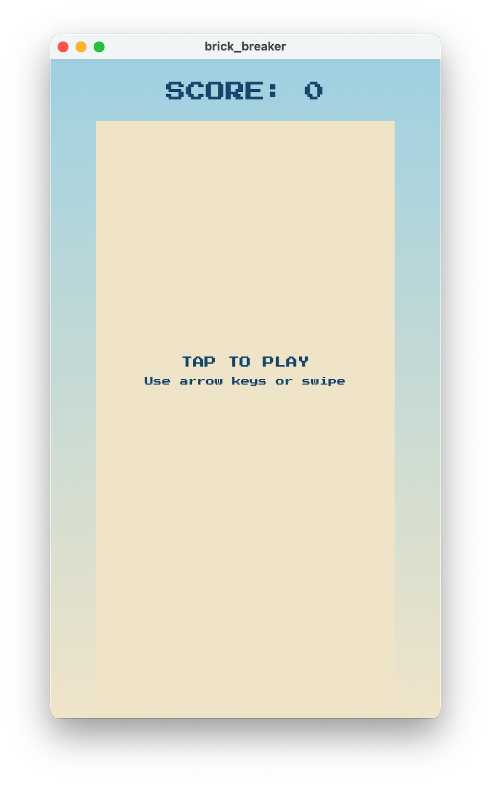 一张 brick_breaker 的屏幕截图,显示了游戏前的界面,邀请用户点按屏幕开始游戏