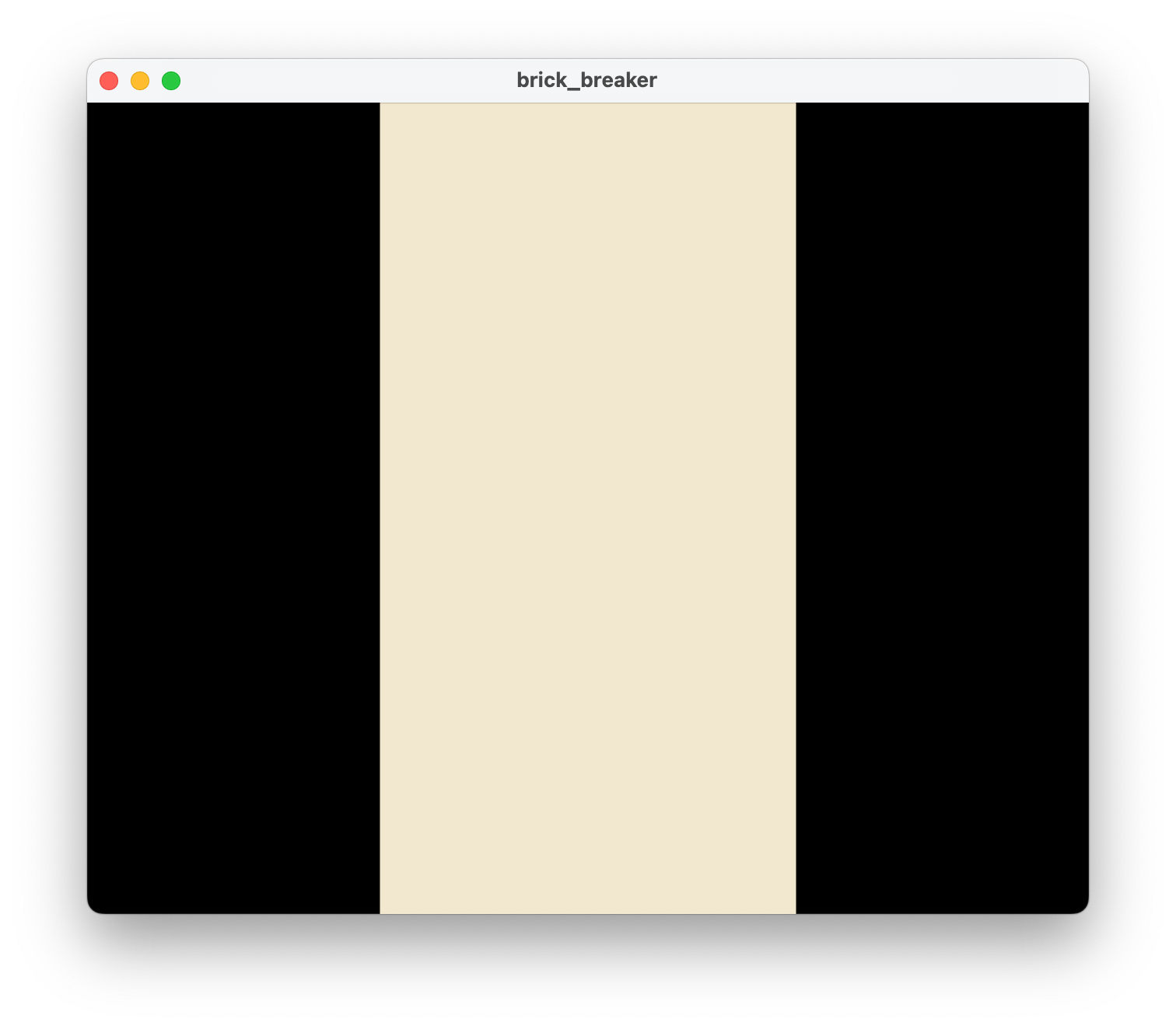 앱 창 중앙에 모래색 사각형이 있는 brick_breaker 애플리케이션 창을 보여주는 스크린샷