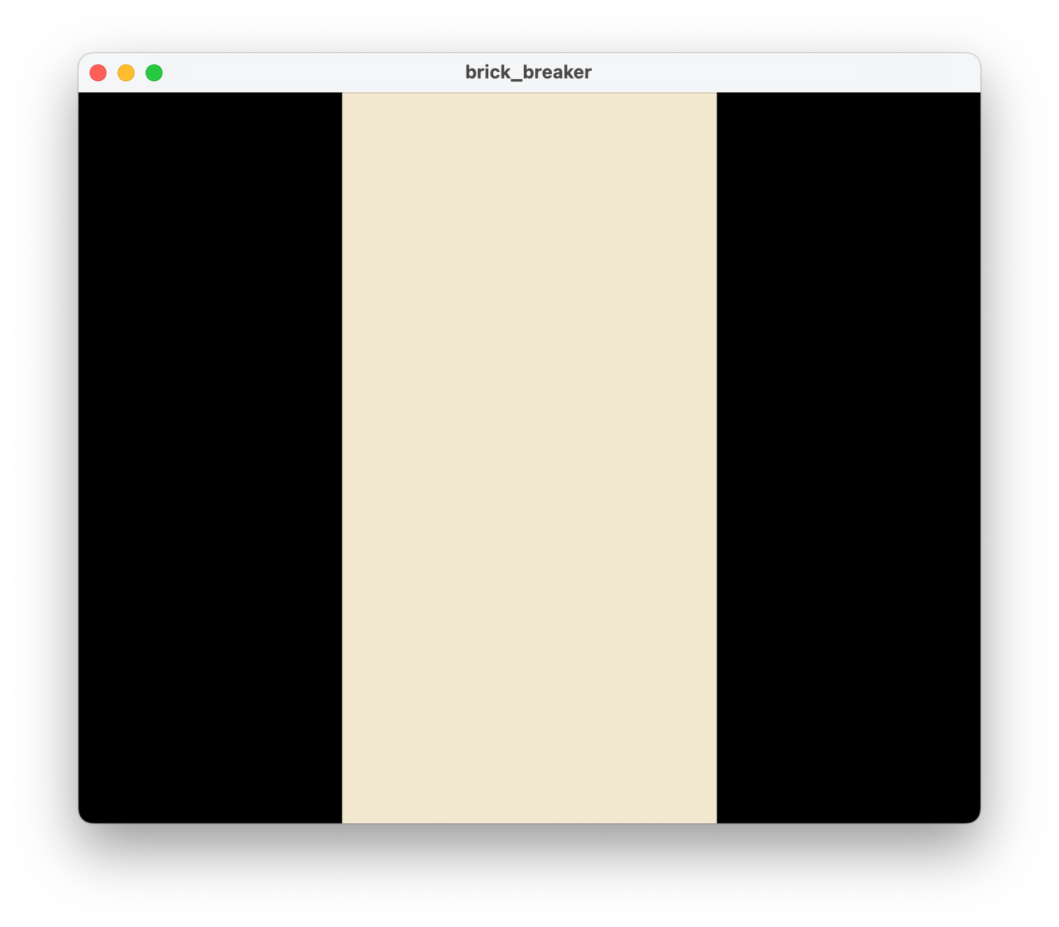 Screenshot, der ein Brick_breaker-Anwendungsfenster mit einem sandfarbenen Rechteck in der Mitte des App-Fensters zeigt