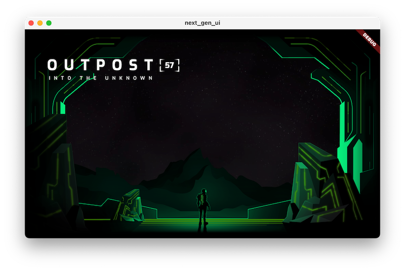 Die ausgeführte Codelab-App mit dem Titel „Outpost [57] Into the unknown“