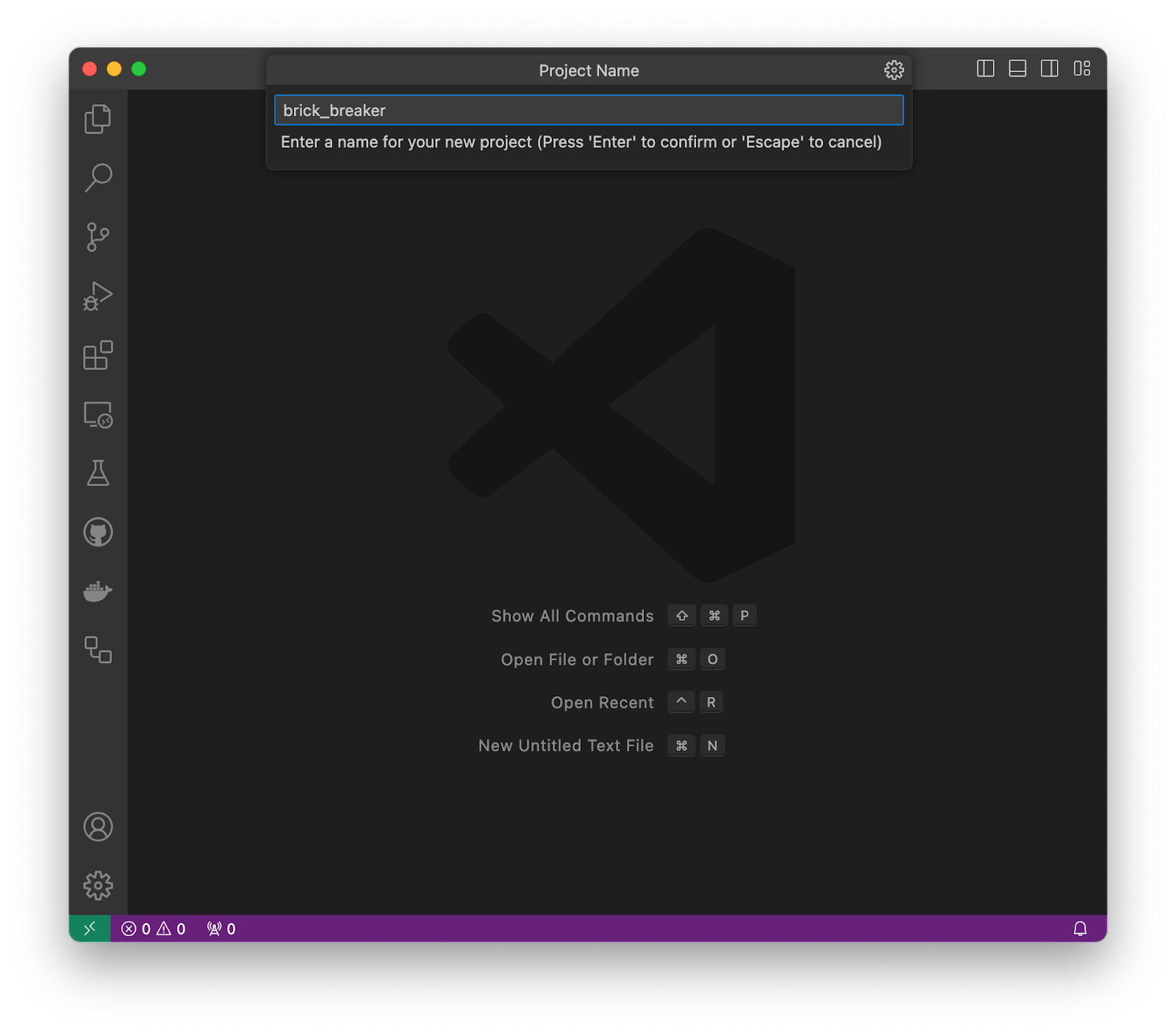 VS Code，其中 generate_crossword 顯示為要建立的新專案名稱
