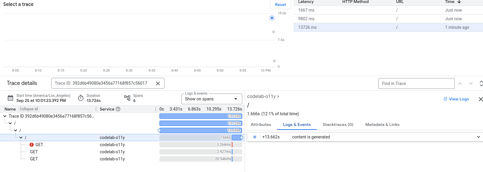 View of the app span in Trace explorer