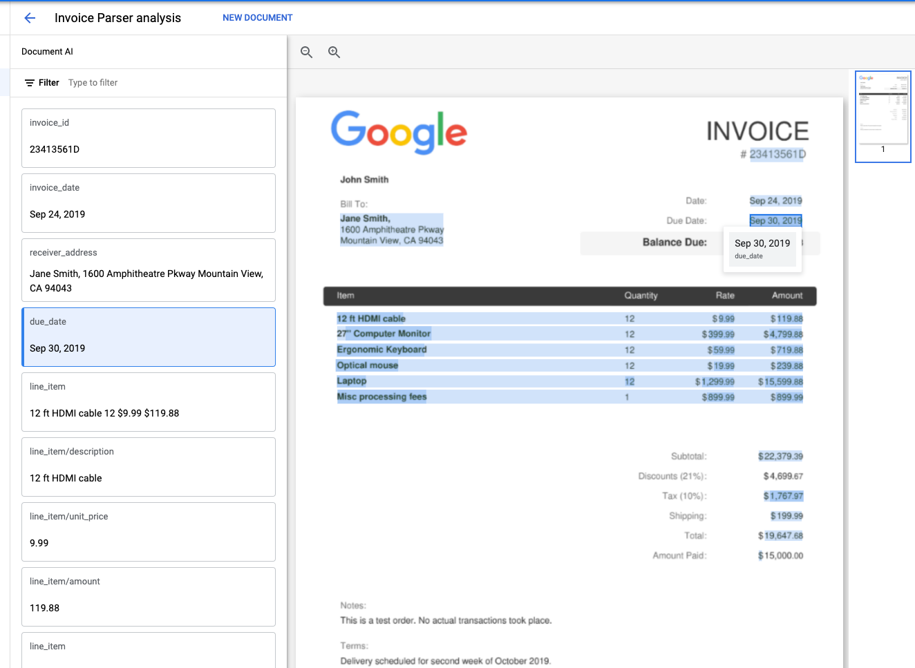 Parsed Invoice