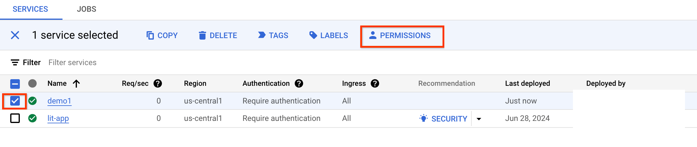 LIT Change Cloud Run Permission