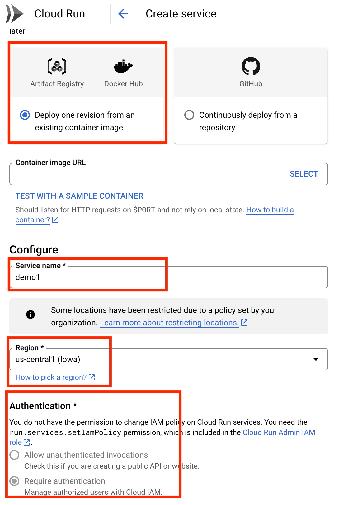 Google Cloud Run Config