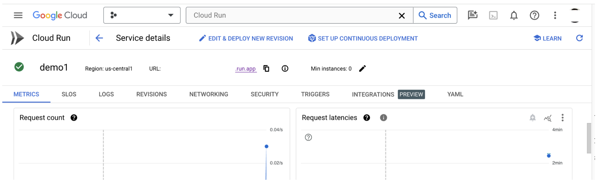 Metriche di Cloud Run nella console Google Cloud